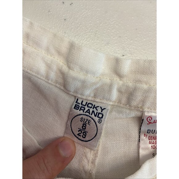 Lucky Brand Womens size 8 / 29 Linen Dungaree Cargo drawstring‎ Beach Boho - Picture 6 of 9